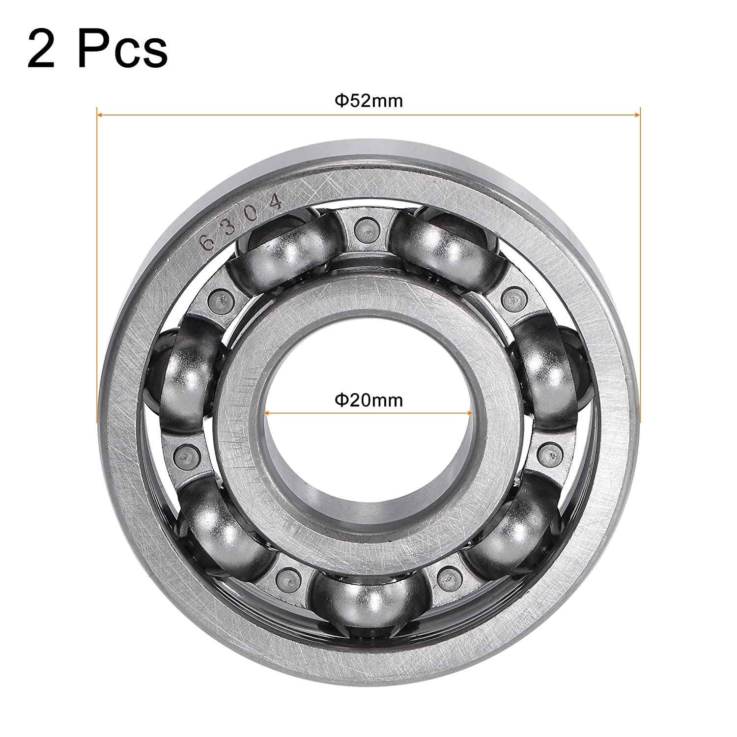 6304 Deep Groove Ball Bearings 20mm Bore 52mm OD 15mm Thick CN Open Type Chrome Steel